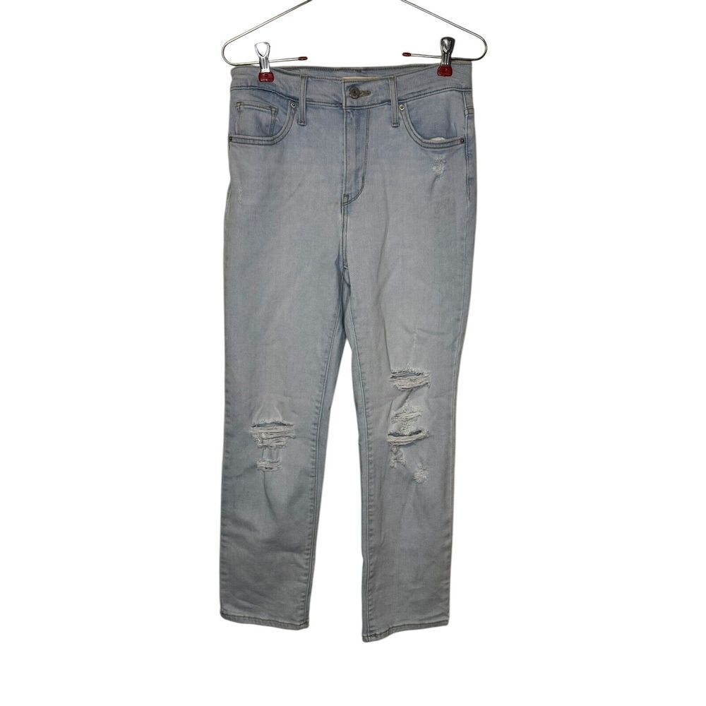 Levi's Womens Jeans 724 High Rise Straight Crop Distressed Light Wash Denim 26